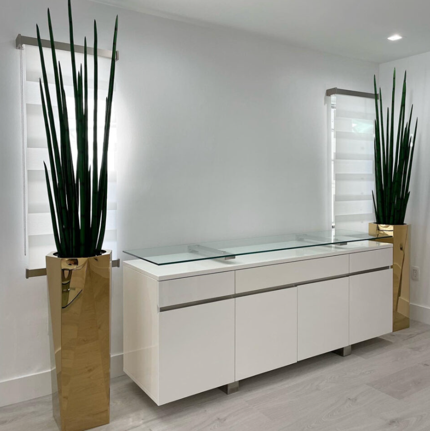 Prism Octagon Planter with Snake Grass