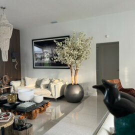 Matte Gun Metal Globe with Custom Made Cherry Blossom Tree