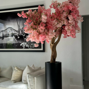 Matte Black St. Tropez Planter with Custom-Made Pink Cherry Blossom Tree