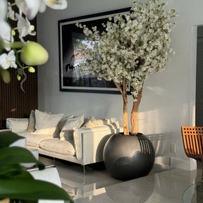 Matte Gun Metal Globe with Custom Made Cherry Blossom Tree